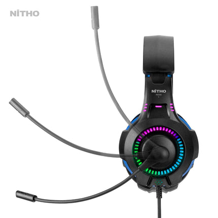 NiTHO NX200 STEREO GAMING HEADSET BLUE, with Noise Canceling Cardioid Mic & RGB LED Light, Compatible with PC/PS4/PS5/Xbox One/XBOX series X S/Switch/Phones - Openbox