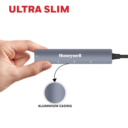 Honeywell Newly Launched 4-in-1 Ultra Slim USB Hub 1xUSB 3.0 & 3 x USB 2.0 Ports, 30cms Cable, DataTransfer Speed Upto 5GBPS - OPENBOX