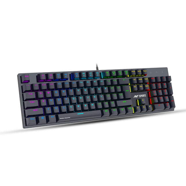 Ant Esports MK3400 V3 Pro Mechanical Gaming Keyboard RGB LED 104 Keys Blue Switch Anti Ghosting Full Size Wired USB PC Keyboard Removable Double Shot Keycaps Ergonomic for PC, Laptop and Mac (Black) - OPENBOX
