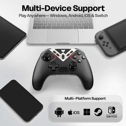 EvoFox One X Wireless Gaming Controller for PC, Switch, Android, iOS & macOS, Tri-Mode, Hall Effect Joysticks & Triggers, On-the-fly 6 Axis Gyro, 1000Hz Polling, Macro buttons, 800mAh Battery (Black)