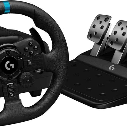 Logitech G923 Racing Wheel and Pedals, TRUEFORCE Feedback, Responsive Driving Design, Dual Clutch Launch Control, Genuine Leather Steering Wheel Cover, for PS5, PS4, PC, Mac - Black - NEW