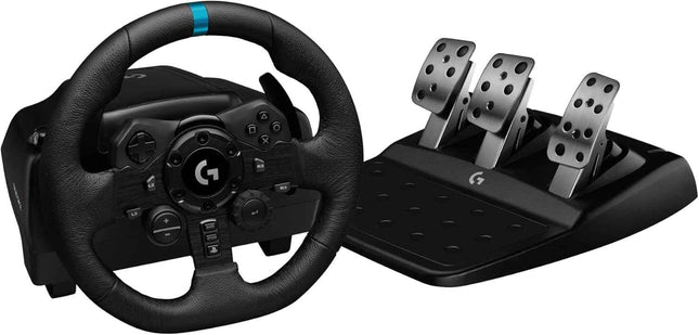 Logitech G923 Racing Wheel and Pedals, TRUEFORCE Feedback, Responsive Driving Design, Dual Clutch Launch Control, Genuine Leather Steering Wheel Cover, for PS5, PS4, PC, Mac - Black - NEW