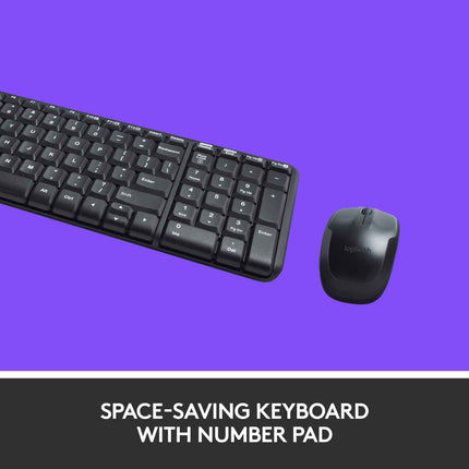 Logitech MK220 Compact Wireless Keyboard and Mouse Combo for Windows, 2.4 GHz Wireless with Unifying USB-Receiver, 24 Month Battery, Compatible with PC, Laptop - New