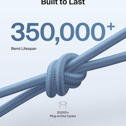 Belkin Apple Certified USB-C to USB-C Braided Nylon Cable 2 Meter | Fast Charging Cable | Type C Charger Cable for iPhone 17, 16, Galaxy S25, Pixel 9, MacBook, iPad Pro | Blue - Openbox