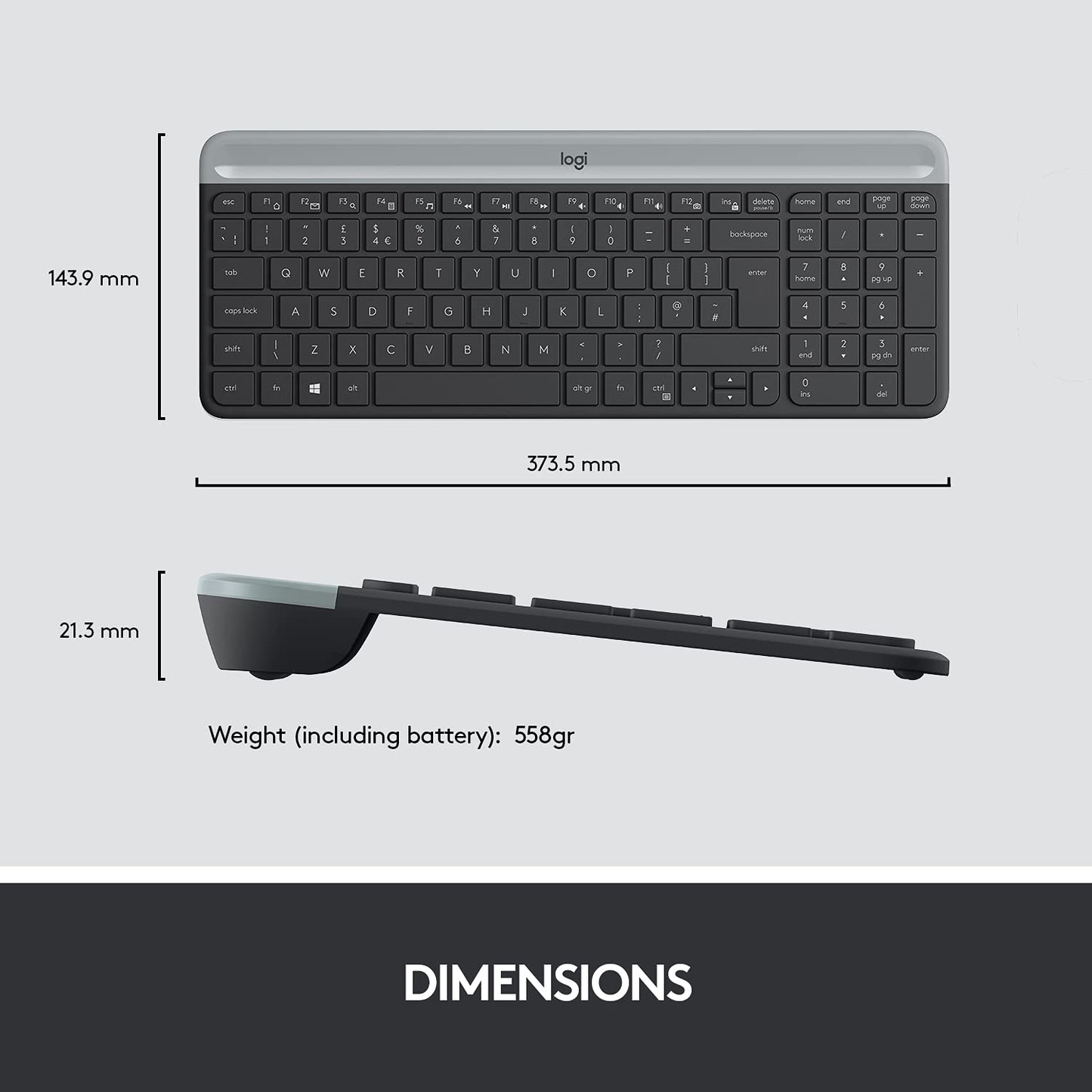 Logitech K580 Slim Multi-Device Wireless Keyboard Bluetooth/Receiver, Compact, Easy Switch, 24 Month Battery, Win/Mac, Desktop, Tablet, Smartphone, Laptop Compatible - Graphite