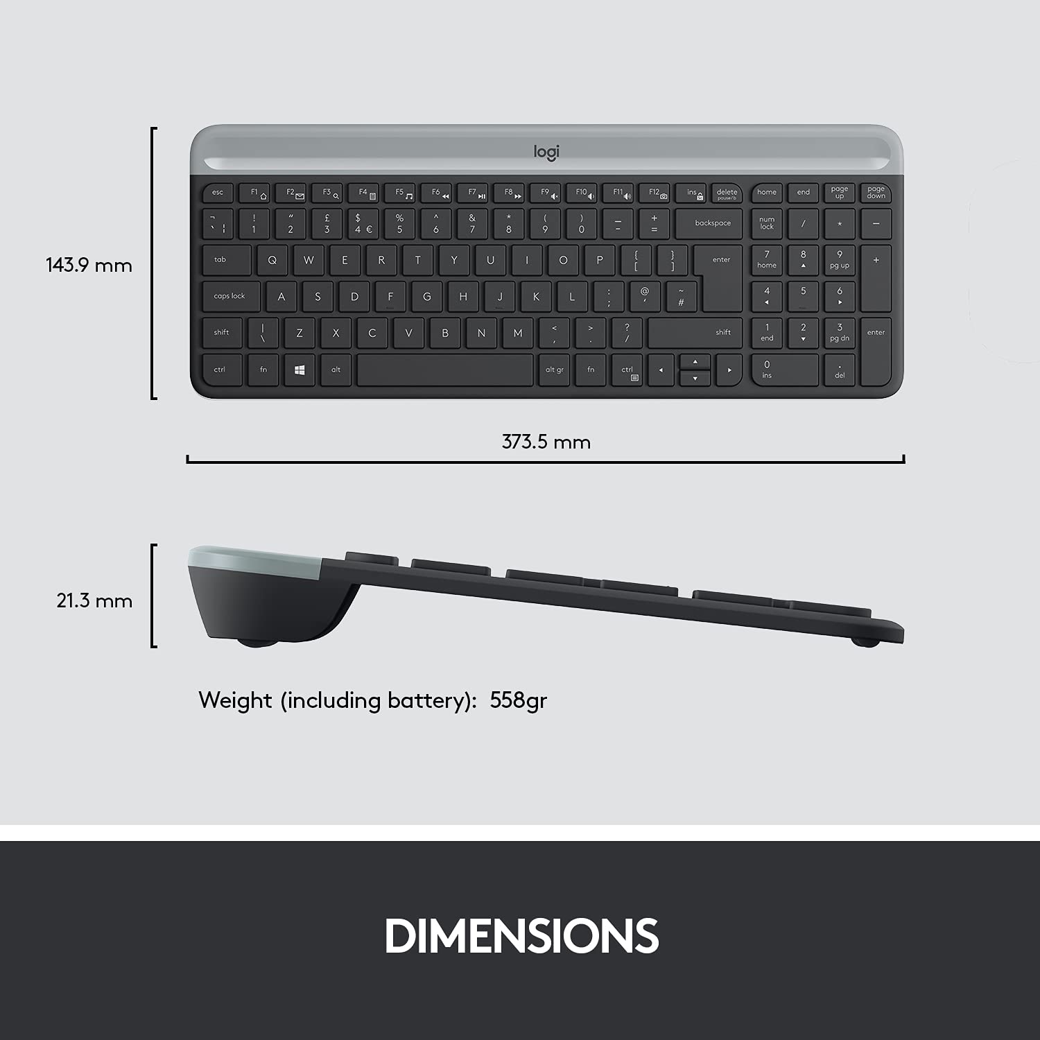 Logitech K580 Slim Multi-Device Wireless Keyboard Bluetooth/Receiver, Compact, Easy Switch, 24 Month Battery, Win/Mac, Desktop, Tablet, Smartphone, Laptop Compatible - Graphite