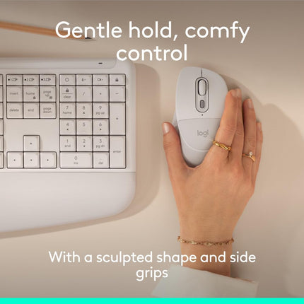 Logitech Signature Comfort Plus M850 L Wireless Mouse, Bluetooth Mouse with Palm Cushion, Silent Clicks, 24-Month Battery, Customizable Buttons, for Windows, Mac, iPad - Off White - OPENBOX