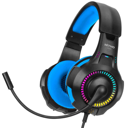 NiTHO NX200 STEREO GAMING HEADSET BLUE, with Noise Canceling Cardioid Mic & RGB LED Light, Compatible with PC/PS4/PS5/Xbox One/XBOX series X S/Switch/Phones - Openbox