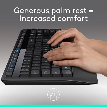 Logitech MK345 Wireless Combo Full-Sized Keyboard with Palm Rest and Comfortable Right-Handed Mouse, 2.4 GHz Wireless USB Receiver, Compatible with PC, Laptop - Openbox