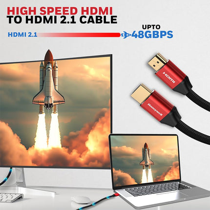 Honeywell HDMI Cable 2.1 with Ethernet, 8k@60Hz, 4k@120Hz UHD Resolution, 48 GBPS Transmission Ultra High Speed, Dolby DTS, eARC,3D - Openbox