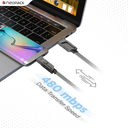 Neopack Almighty 4in1 Nylon Braided Cable 66W Compatible with Multiple Devices, iPhone 17/16/15/14/13/12 Series/iPad/Smartphones/Tablets/Macbooks/Laptops & More (Space Grey, 1M) - NEW