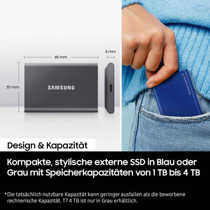 Samsung T7 1TB Up to 1,050MB/s USB 3.2 Gen 2 (10Gbps, Type-C) External Solid State Drive (Portable SSD) - Openbox