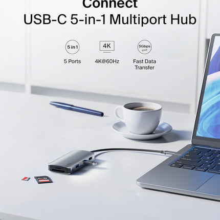 Belkin USB-C Hub, 5-in-1 Multiport Adapter - USB-C Docking Station with 4K HDMI, 2 x USB-A Ports, SD & MicroSD Slot - openbox