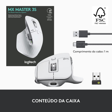 Logitech MX Master 3S with Free Adobe Subscription - Wireless Performance Mouse with Ultra-Fast Scrolling, Ergo, 8K DPI, Track on Glass, Quiet Clicks, USB-C, Bluetooth, Chrome-Pale Grey - NEW