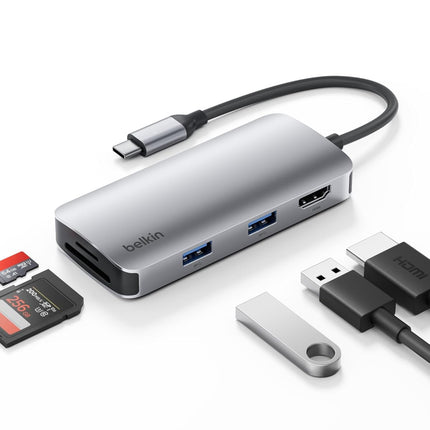 Belkin USB-C Hub, 5-in-1 Multiport Adapter - USB-C Docking Station with 4K HDMI, 2 x USB-A Ports, SD & MicroSD Slot - openbox