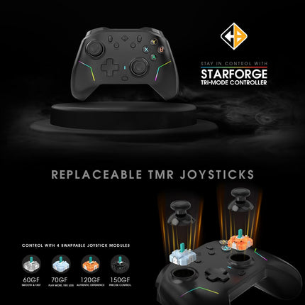 Cosmic Byte Starforge Tri-Mode Controller | Optical Triggers with Trigger Locks | TMR Replaceable Joysticks | Impulse Trigger Feedback | HD Voice Coil Vibration | Macro Back Buttons | RGB & Tri-Mode Connectivity - Openbox