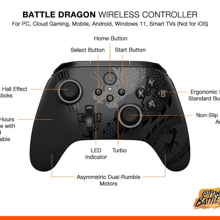 PowerA Battle Dragon™ Wireless Controller for PC and Cloud Gaming: Magnetic Hall Effect, Asymmetric Rumble Motors, 20h Playtime (Not for iOS) - Openbox