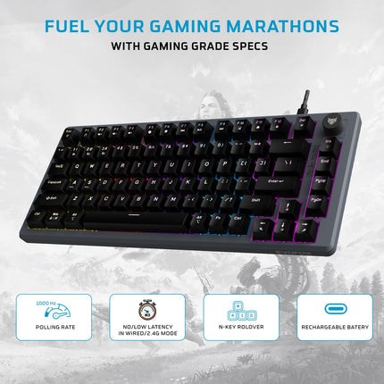 EvoFox Katana X2 TKL Gaming Mechanical Keyboards Wireless –Tri-Mode (BT/2.4G/Wired), Silent Red Switches, 1000Hz Polling Rate, Vivid and Dynamic Backlighting, 4000mAh Battery,Volume Knob (Black) - OPENBOX
