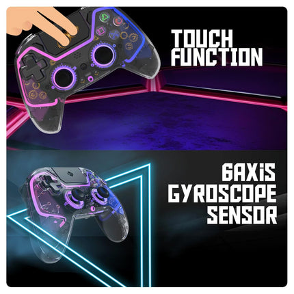 Cosmic Byte Quantum Gamepad Dual Model Bluetooth+ Wired for PS4, PC, iOS, Android, Nintendo Switch, Hall Effect Triggers and Joystick, Touchpad, Speaker, 1000mAH Battery (Transparent Black) - Openbox