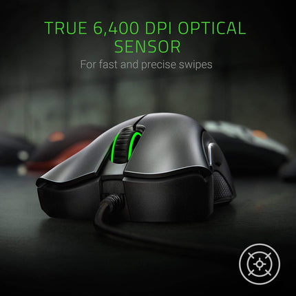 Razer DeathAdder Essential Wired Gaming Mouse I Single-Color Green Lighting I 6400DPI Optical Sensor - Openbox
