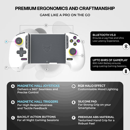 EvoFox Deck 2 Smartphone Gamepad with Hall Effect Triggers & Joysticks | Bluetooth Wireless Controller for Android, iOS, Windows, macOS & Nintendo Switch | Key Mapping, Macro Buttons, RGB Lighting - OPENBOX