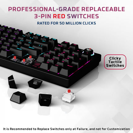 EvoFox Katana X2 FS Mechanical Gaming Keyboard | 3‑Pin Replaceable Clicky Blue Switches, Dynamic Backlighting, All Keys Anti‑Ghosting, Volume Knob, Copilot, Xbox Gamebar, Screenshot - OPENBOX (Assorted Colors)