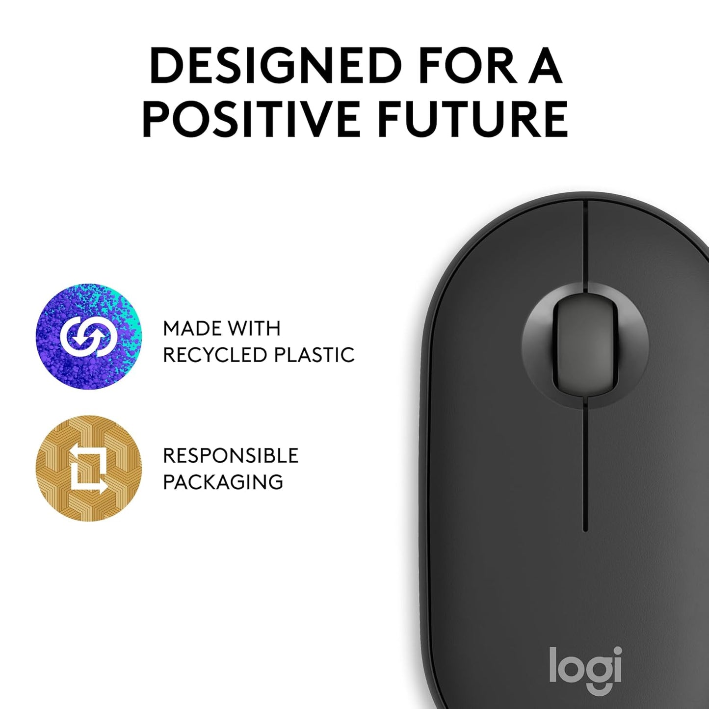 Logitech Pebble Mouse 2 M350s Slim Bluetooth Wireless Mouse, Portable, Lightweight, Customisable Button, Quiet Clicks, Easy-Switch for Windows, macOS, iPadOS, Android, Chrome OS - Tonal Graphite