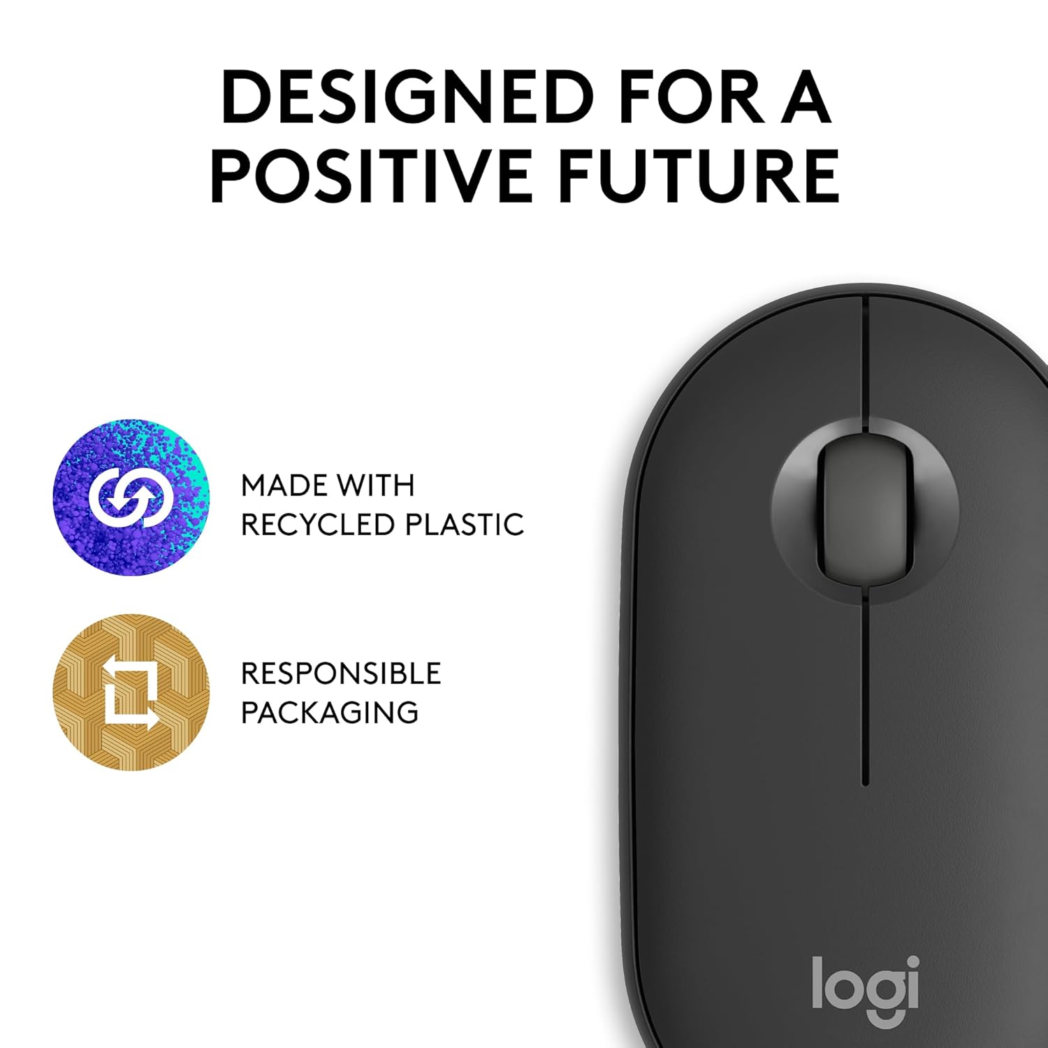 Logitech Pebble Mouse 2 M350s Slim Bluetooth Wireless Mouse, Portable, Lightweight, Customisable Button, Quiet Clicks, Easy-Switch for Windows, macOS, iPadOS, Android, Chrome OS - Tonal Graphite