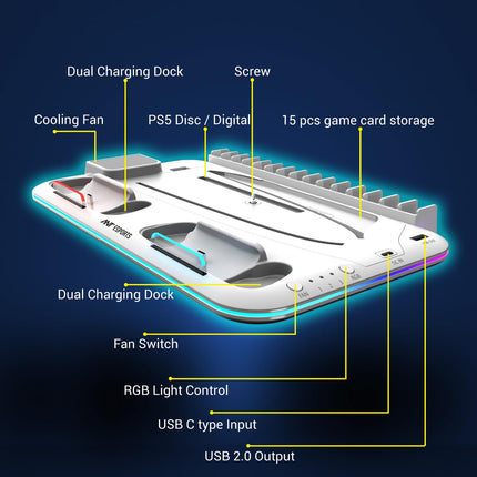 Ant Esports Dock5 RGB with Cooling Fan and Dual Controller Charger Station for PS5 Console - openbox