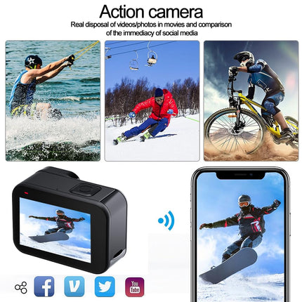 HINISO 5K Action Camera Body Waterproof 65ft Ultra HD | Wireless Mic | Dual Screen | WiFi | Image Stabilization | Remote Control | Touchscreen | Underwater Camera with 3 Batteries (T25 Waterproof) - OPENBOX