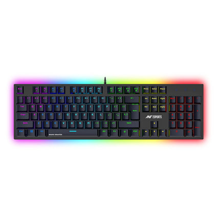 Ant Esports MK3400 V3 Pro Mechanical Gaming Keyboard RGB LED 104 Keys Blue Switch Anti Ghosting Full Size Wired USB PC Keyboard Removable Double Shot Keycaps Ergonomic for PC, Laptop and Mac (Black) - OPENBOX