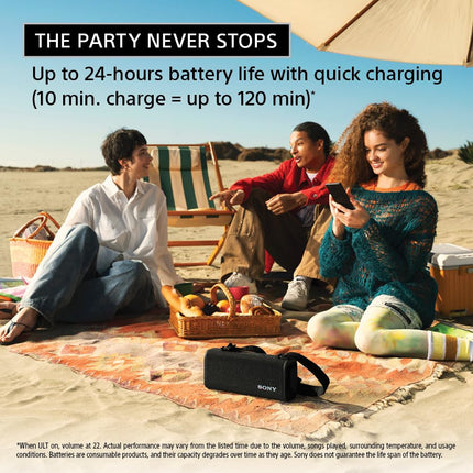 Sony ULT Field 3 Bluetooth Speaker, 48W Massive Bass, 24Hr Battery, IP67 Water/Dust/Shock/Rustproof, Hands-Free Calling, Quick Charge, Strap-Grey - Openbox