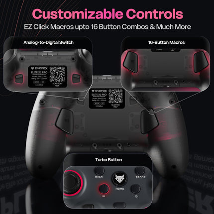 EvoFox Elite X2 Pro Gaming Controller for PC, Android, TV, Switch Tri-Mode -2.4G/BT/Wired Gamepad, HallSense Magnetic Triggers & Joystick
