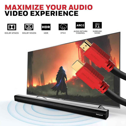 Honeywell HDMI 1.4 Cable with Ethernet (32.8ft/10M) High Speed HDMI Cable 10.2GBPS | Supports 3D /4Kx2K Ultra High Definition | 3D Home Theatre | 3D Gaming | Black - OPENBOX