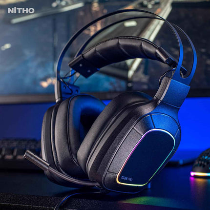 Nitho Titan PRO 7.1 Surround Gaming Headset with Cardioid Microphone for PS5, PS4, PC, Laptop, Over Ear Stereo Wired Gaming Headphones with RGB LED Light, 3.5 mm Audio Jack, 50 mm Drivers - Openbox