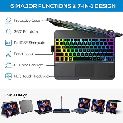 typecase Touch Case with Keyboard for iPad Pro 13-inch(M5/M4, 2025/2024), iPad Air 13 (M4/M3/M2, 2026/2025/2024) & iPad Pro 12.9 (6th/5th/4th/3rd) Trackpad, 360° Rotatable - OpenBox (Assorted Color)