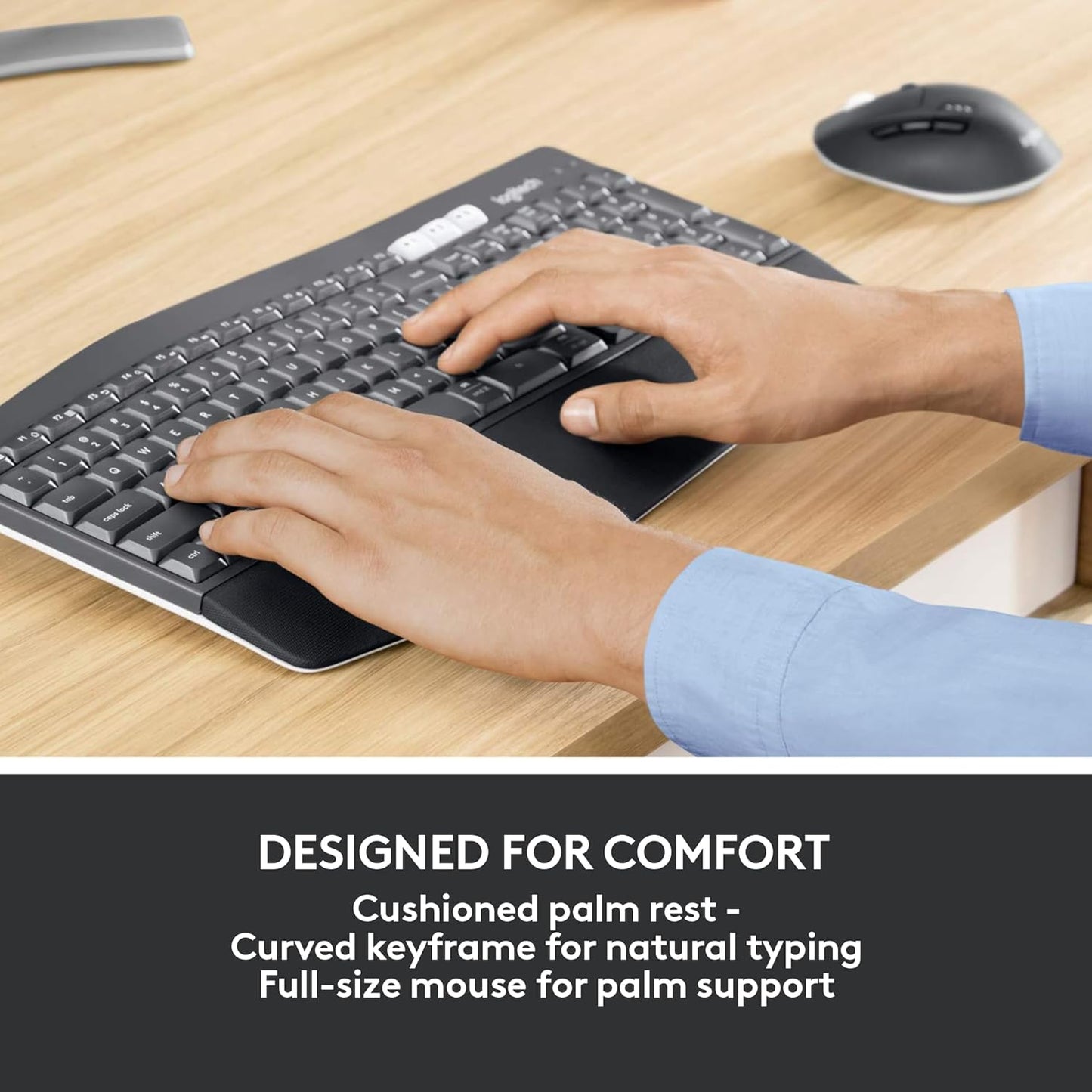 Logitech MK850 Multi-Device Wireless Keyboard and Mouse Set, 2.4GHz Wireless & Bluetooth, Curved Keyframe , 12 Programmable Keys, 3-Year Battery Life, PC/Mac