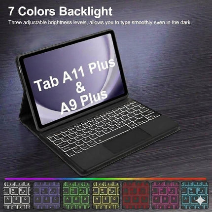 typecase Keyboard case for Samsung Galaxy Tab A11+ / A11 Plus 2025 (11 Inch) & A9+/ A9 Plus 2023 (11 Inch),7-Color Backlit & Touchpad,Multi Angle,Wireless Magnetically Detachable Keyboard Cover-Black - Openbox