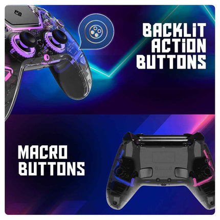 Cosmic Byte Quantum Gamepad Dual Model Bluetooth+ Wired for PS4, PC, iOS, Android, Nintendo Switch, Hall Effect Triggers and Joystick, Touchpad, Speaker, 1000mAH Battery (Transparent Black) - Openbox