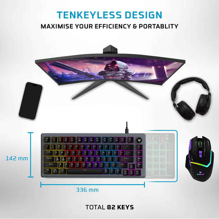 EvoFox Katana X2 TKL Gaming Mechanical Keyboards Wireless –Tri-Mode (BT/2.4G/Wired), Silent Red Switches, 1000Hz Polling Rate, Vivid and Dynamic Backlighting, 4000mAh Battery,Volume Knob (Black) - OPENBOX