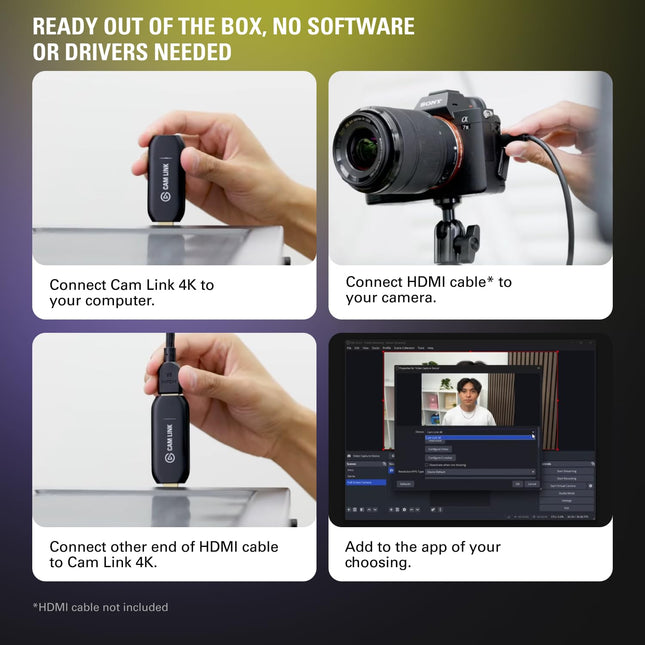 Corsair Elgato Cam Link 4K USB 3.0 Broadcast Live, Record via DSLR, Camcorder, or Action Cam, 1080p60 or 4K at 30 FPS, Compact HDMI Capture Device - Openbox