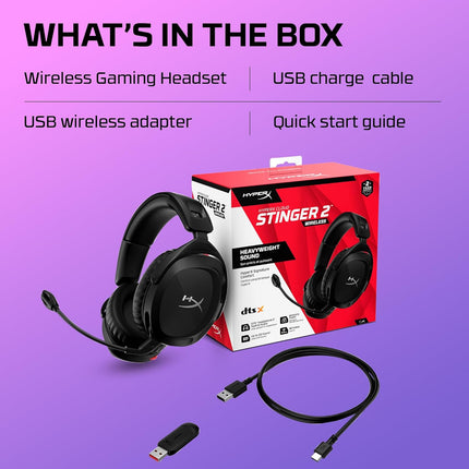 HyperX Cloud Stinger 2 Wireless Gaming Headset Compatible with PC. Noise-Cancelling Swivel-to-Mute Microphone, Comfortable Memory Foam - Openbox