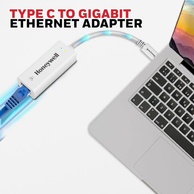 Honeywell High-Speed Type C to RJ45 Gigabit Ethernet Adapter, 10/100/1000 MBPS Network LAN speeds, Universally Compatible with All Type C MacBooks, laptops, PCs, Xbox, PS5, Tablets, etc - OPENBOX