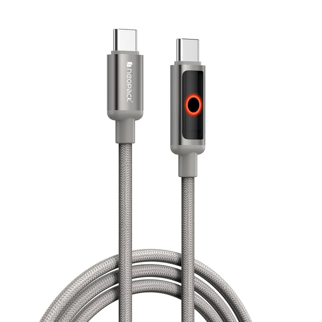 Neopack 1.5M USB-C to C Connector Smart Auto-off LCD Display Cable 60W Compatible with Notebook, Macbook, Smartphones, Power Banks, Earbuds and All USB-C Enabled Devices (Grey) - NEW