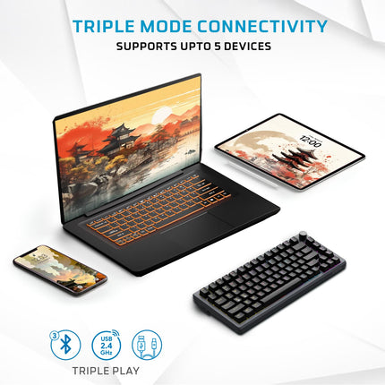 EvoFox Katana X2 TKL Gaming Mechanical Keyboards Wireless –Tri-Mode (BT/2.4G/Wired), Silent Red Switches, 1000Hz Polling Rate, Vivid and Dynamic Backlighting, 4000mAh Battery,Volume Knob (Black) - OPENBOX