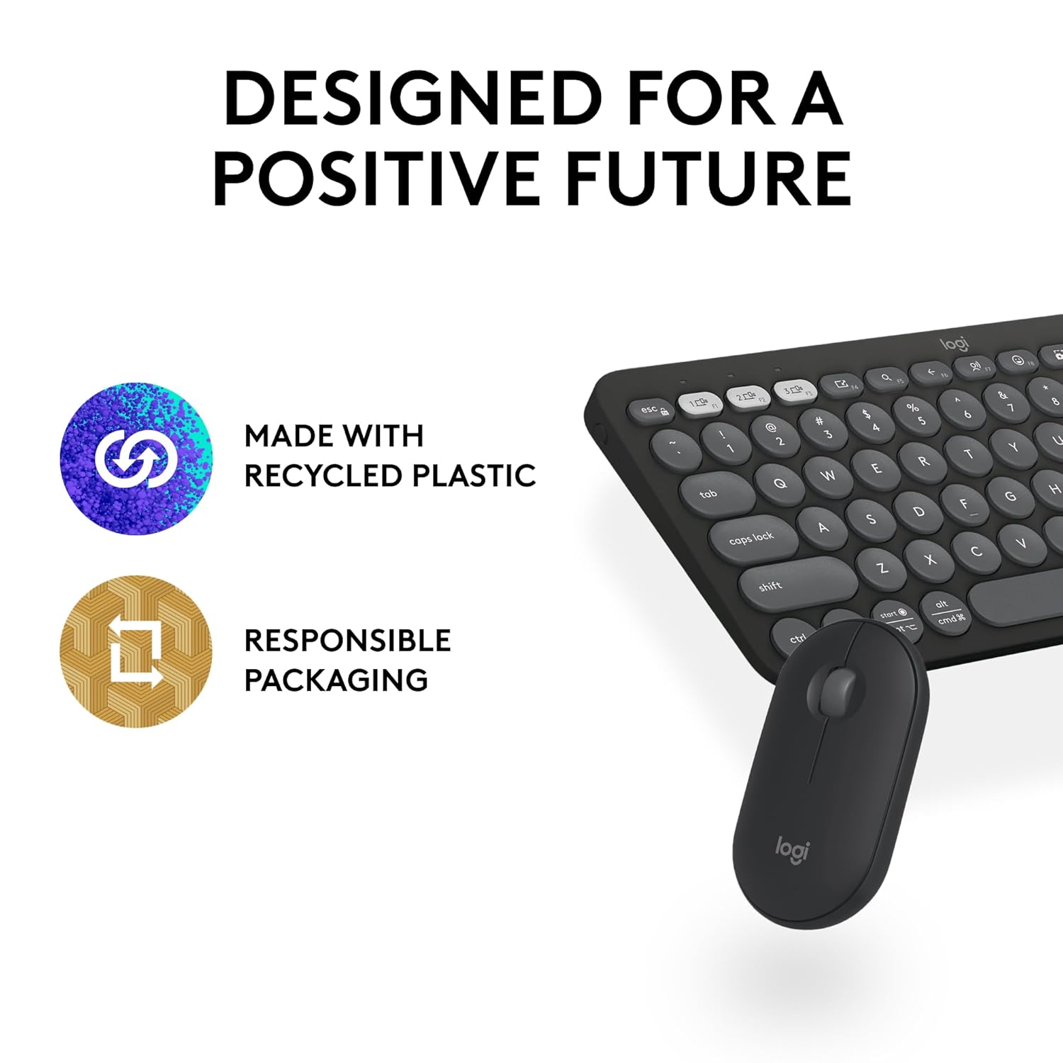 Logitech Pebble 2 Combo, Wireless Keyboard and Mouse, Quiet and Portable, Customisable, Logi Bolt, Bluetooth, Easy-Switch for Windows, macOS, iPadOS, Chrome - Tonal Graphite