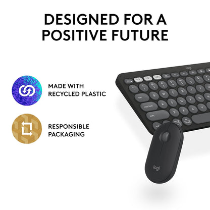 Logitech Pebble 2 Combo, Wireless Keyboard and Mouse, Quiet and Portable, Customisable, Logi Bolt, Bluetooth, Easy-Switch for Windows, macOS, iPadOS, Chrome - Tonal Graphite