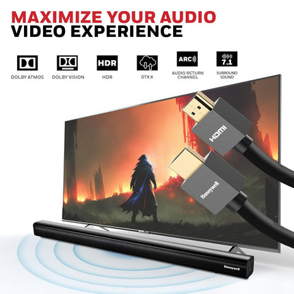 Honeywell HDMI Cable v2.0 with Ethernet, 3D/4K@60Hz Ultra HD Resolution, 2 Mtr, 18 GBPS Transmission Speed, High-Speed, Compatible with all HDMI Devices Laptop Desktop TV Set-top Box Gaming Console - OpenBox