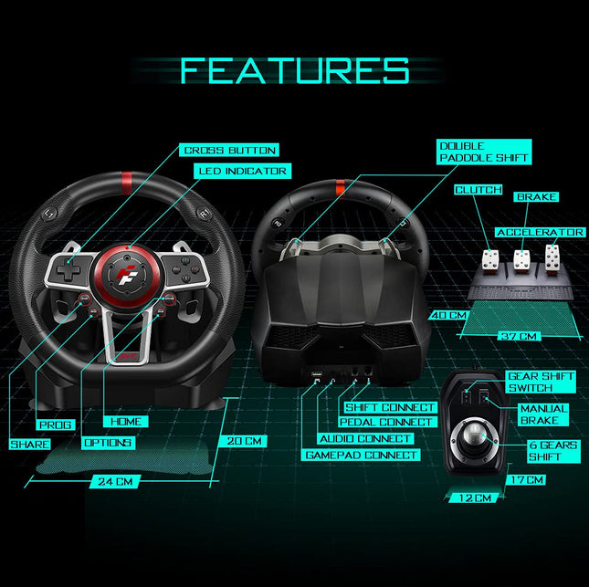 Flashfire Suzuka 900R Racing Wheel Set With Clutch pedals and H-shifter for PC, PS3, PS4, Xbox 360, XBOX ONE and Nintendo Switch(Es900R) - OPENBOX