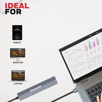 Honeywell Newly Launched 4-in-1 Ultra Slim USB Hub 1xUSB 3.0 & 3 x USB 2.0 Ports, 30cms Cable, DataTransfer Speed Upto 5GBPS - OPENBOX